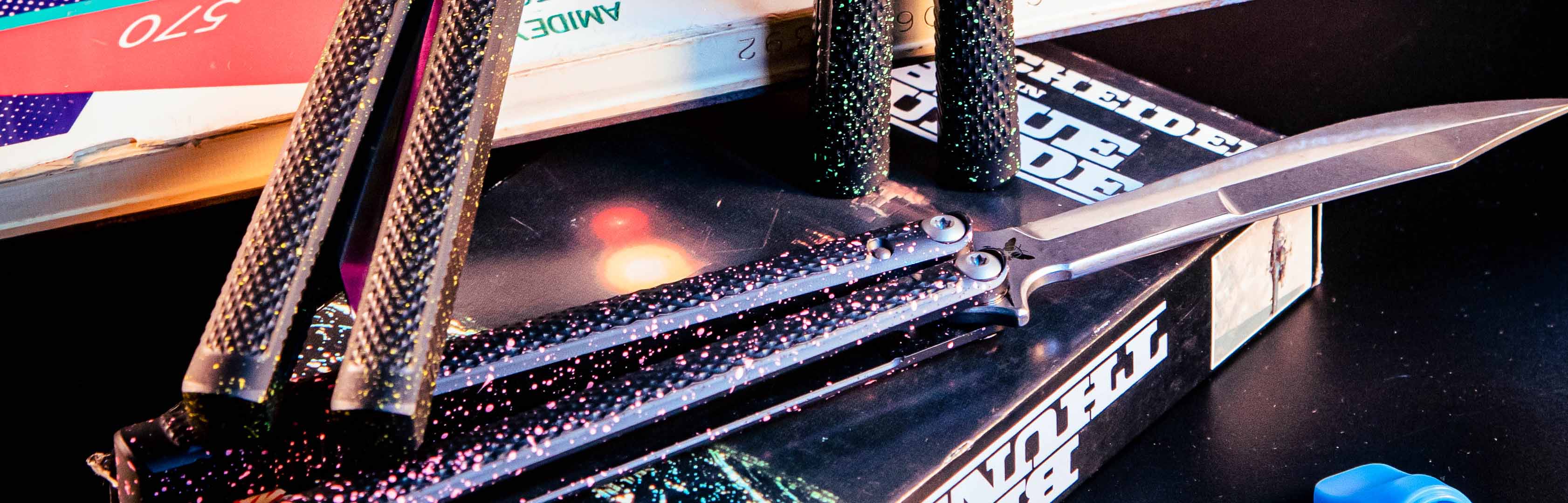 Talisong Z Balisong Knife - Rockin 80s Neon Splatter - Flytanium